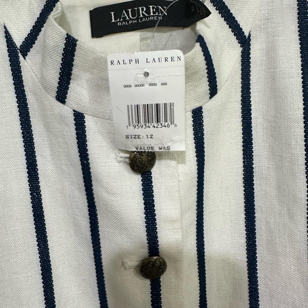 Ralph Lauren Cream Blazer with Navy Vertical Stripes. Size 12. New with tags - Picture 5 of 11